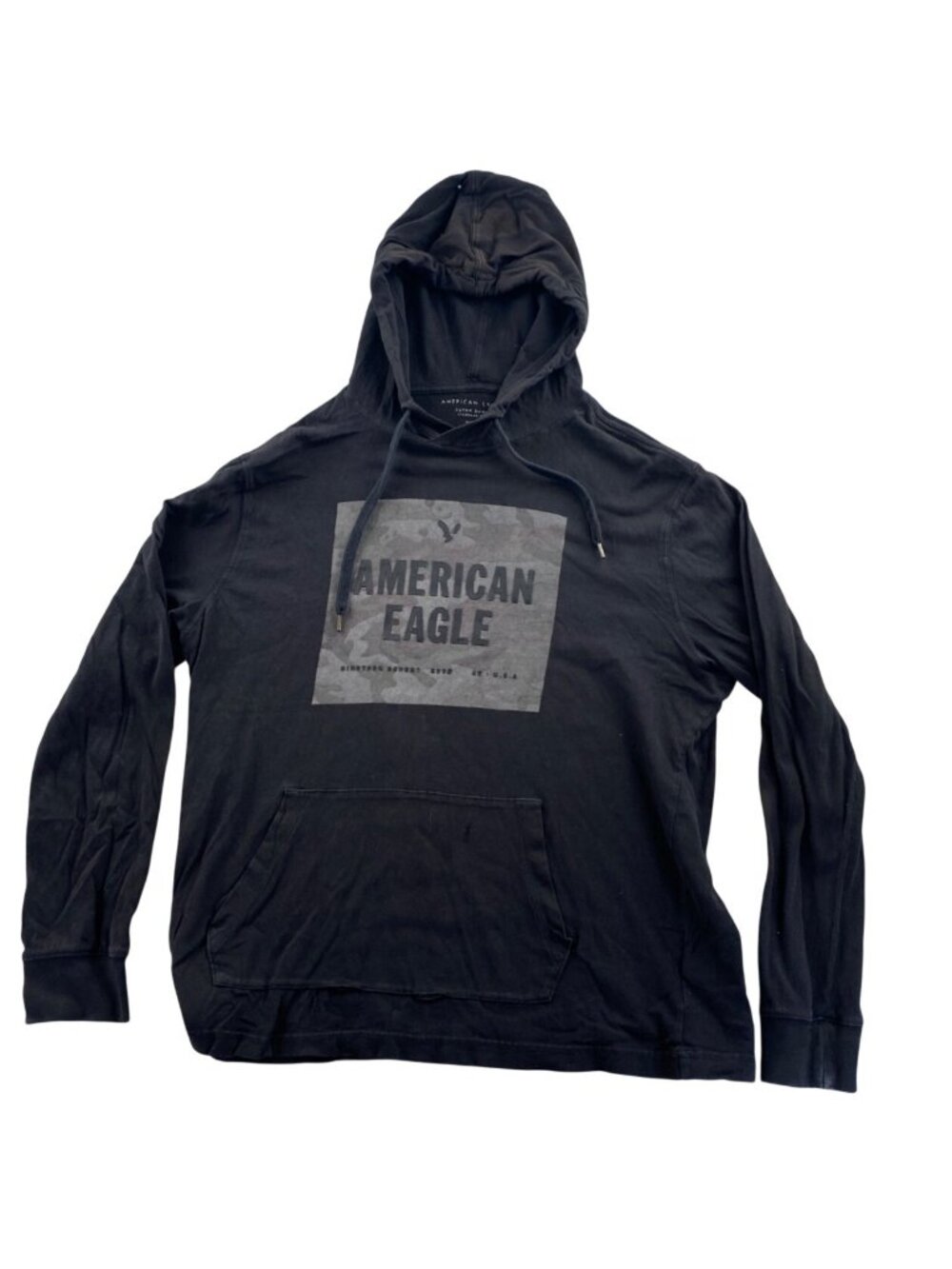 American Eagle Hoodie Sweatshirt Medium Black Camo Super Soft Pullover Casual